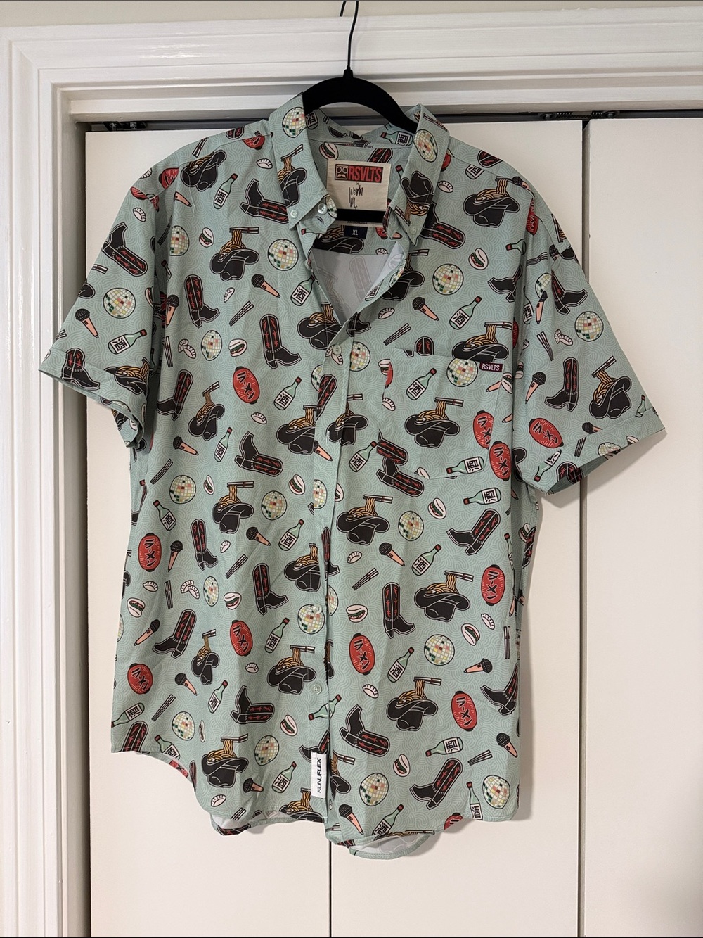 RSVLTS Mint Green Short-Sleeve Button-Down with Retro Motif